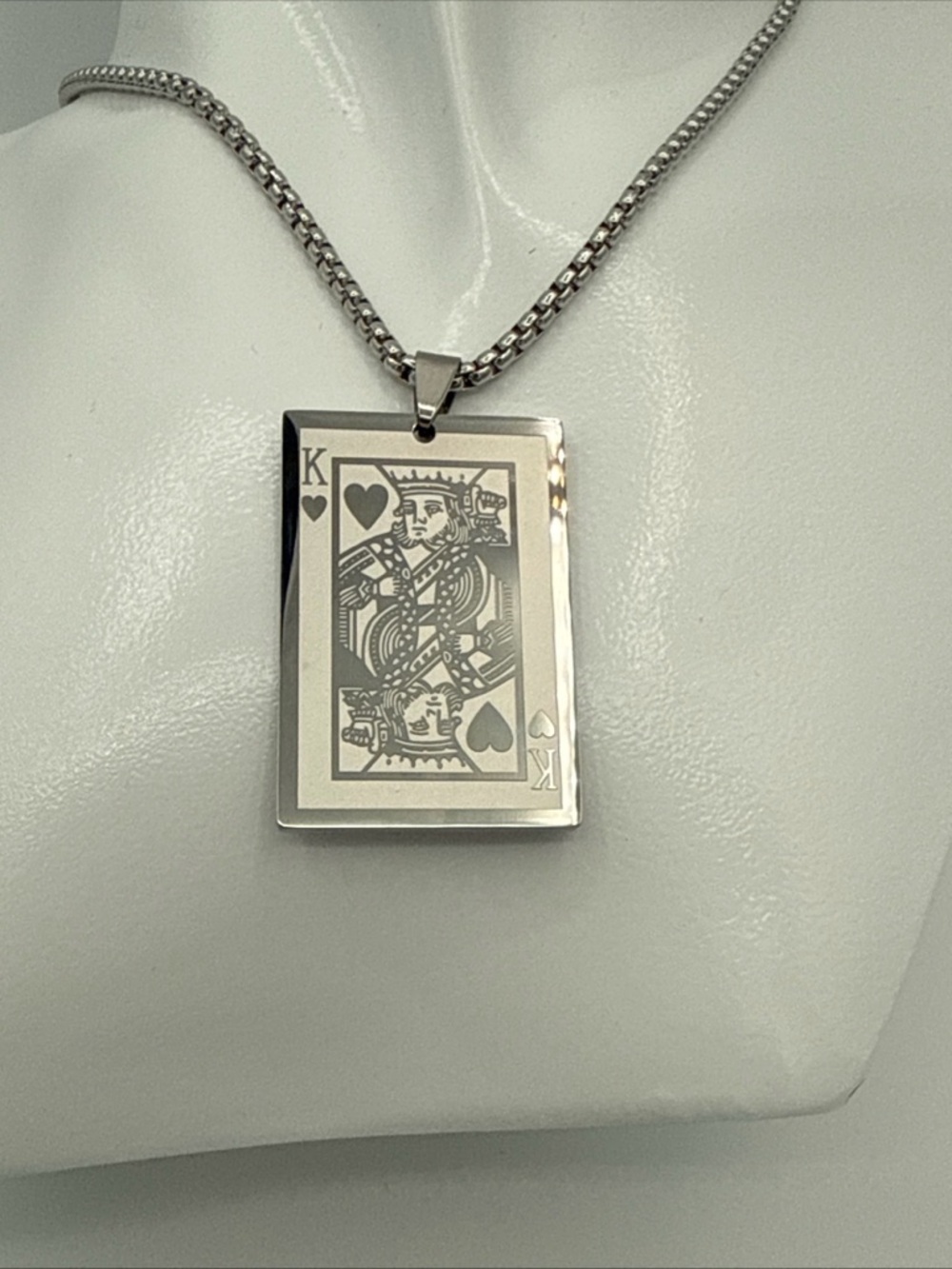 Source Unknown Silver King of Hearts Rectangular Pendant Necklace